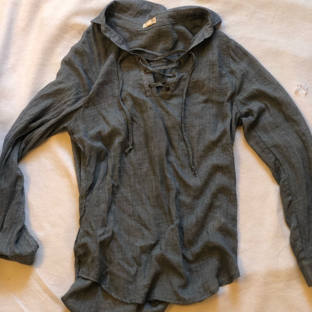 Chambray lace up top